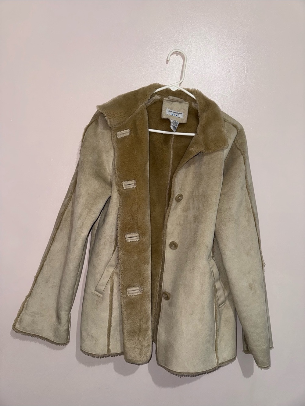 Covington Tan Faux-Shearling Button Coat